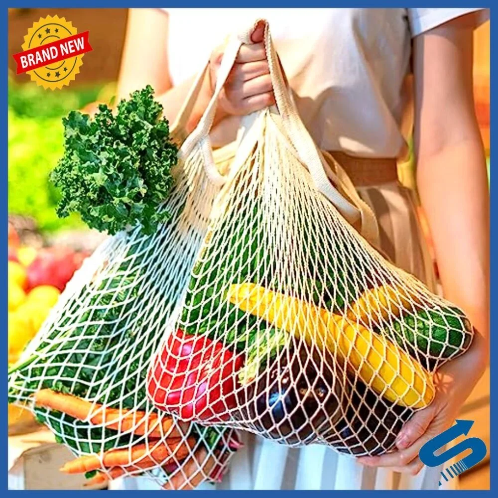 Reusable Cotton Mesh Produce Bags Washable Grocery Net Tote Organizer Set